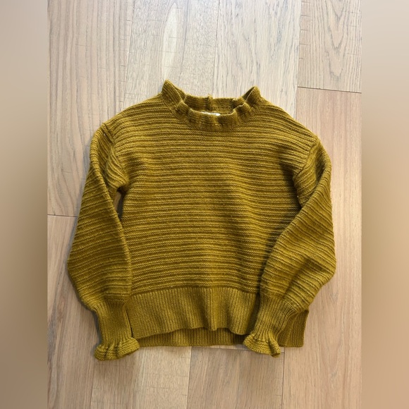 Madewell Ruffle-Trim Ribbed Sweater in Marigold Yellow - Picture 1 of 6